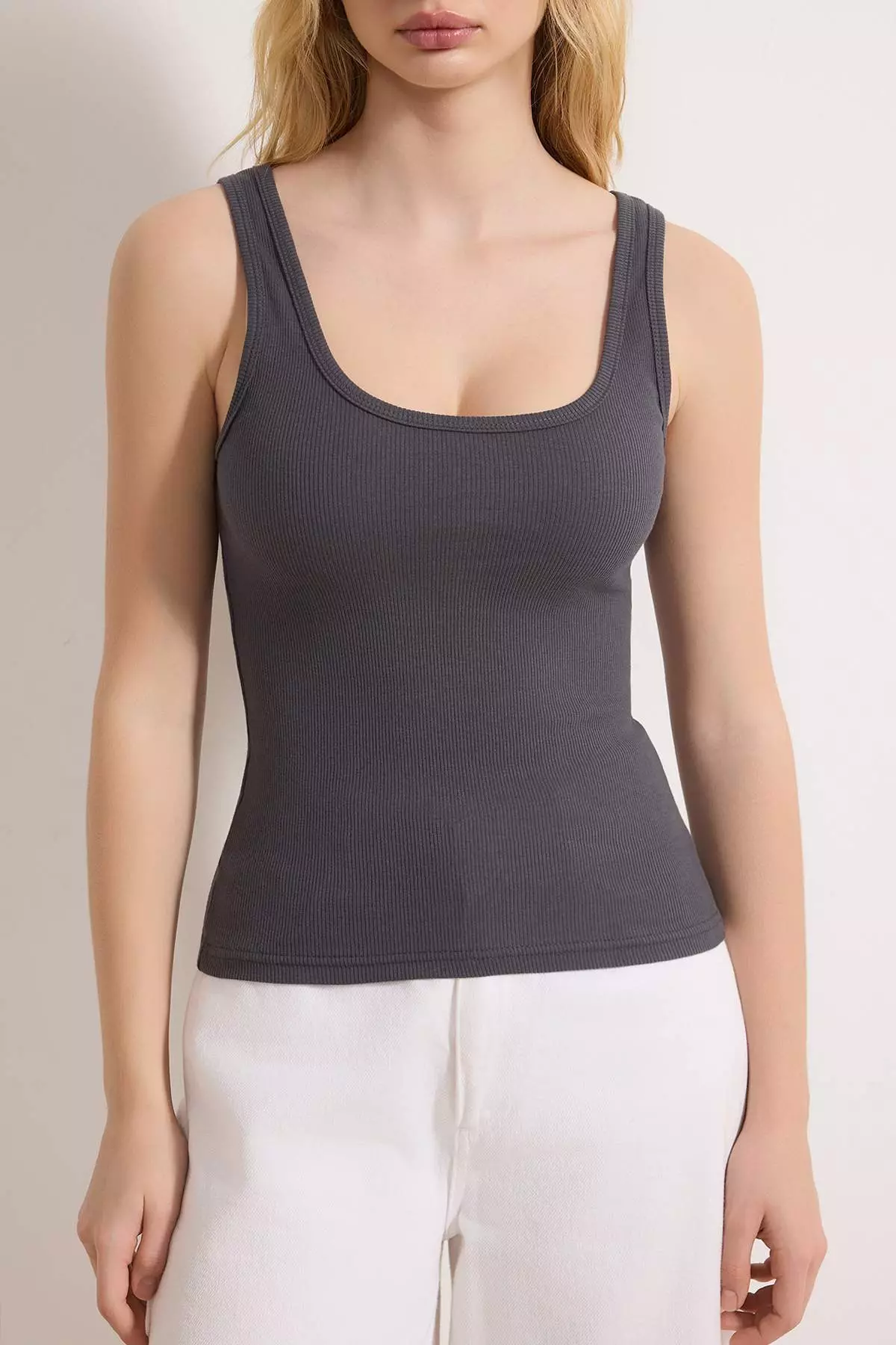 Anthracite Fitted/Fitted Pool Collar Corded Fabric Stretchy Knitted Undershirt Twoss22Al42