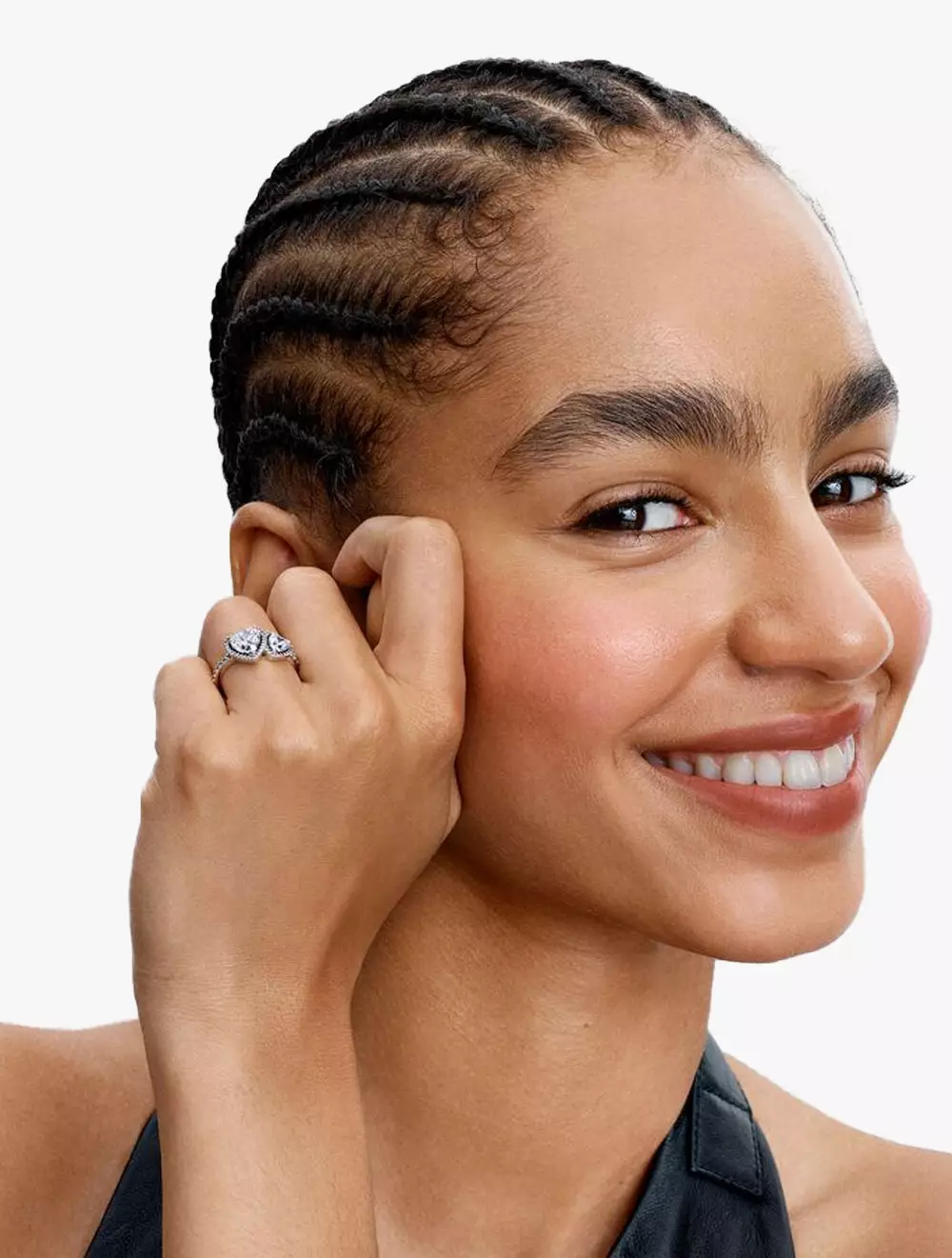 Hearts sterling silver ring with clear cubic zirconia