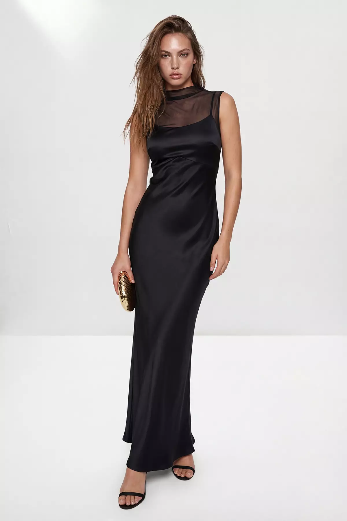 Black Plain Satin Maxi Evening & Graduation Dress Tprss26Ae168
