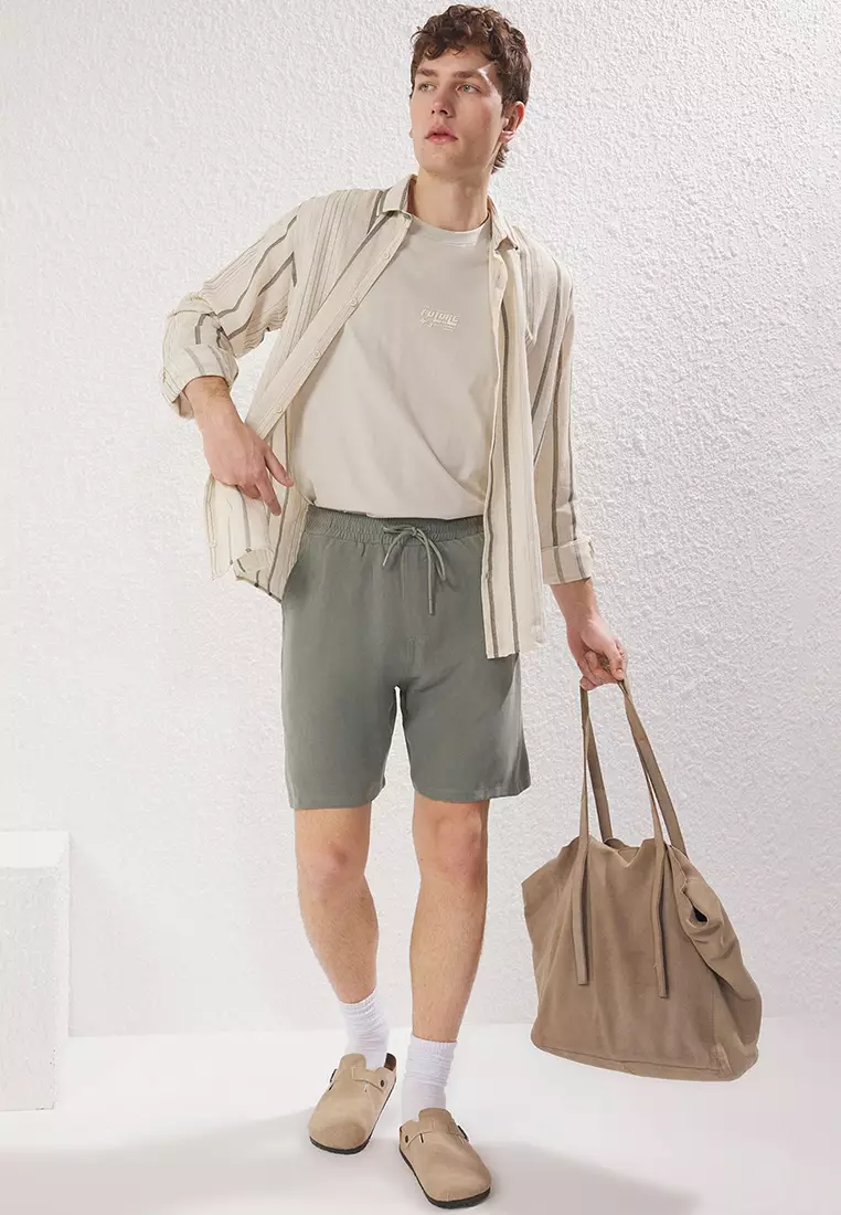 Men's Khaki 100% Modal Summer Shorts & Bermuda TMNSS25SR00009