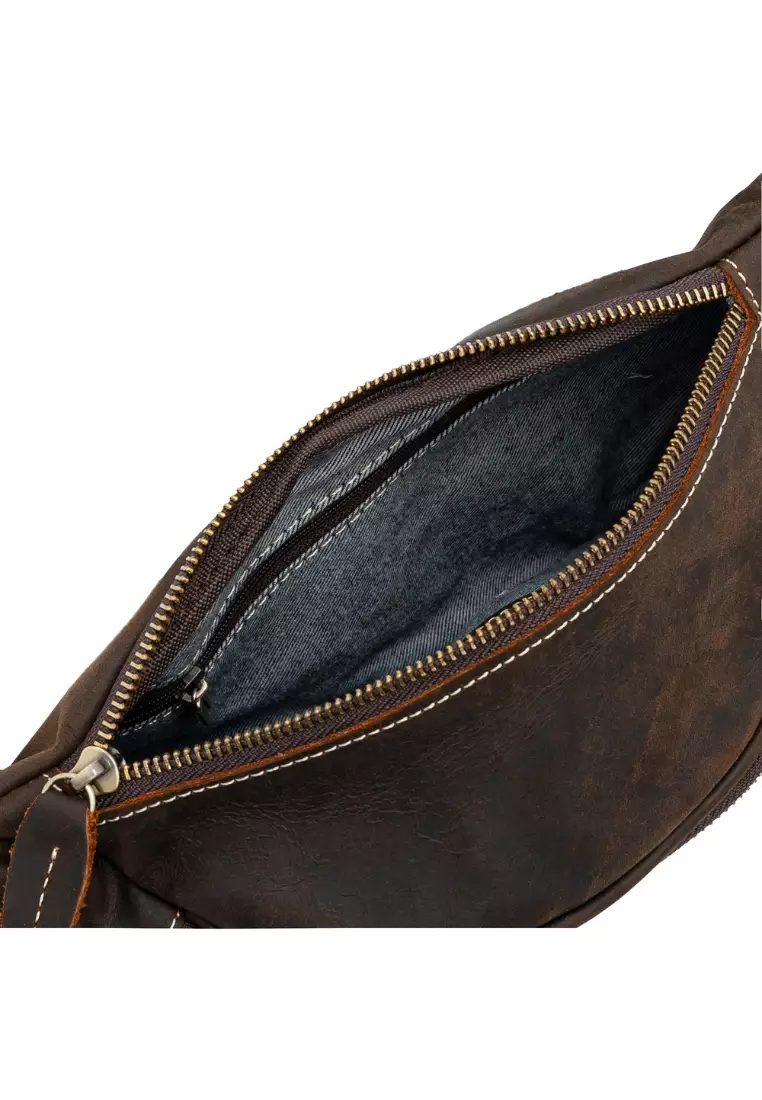Buy IZO IZO Full Grain Leather Large Capacity Waist Bag Chest Bag with ...