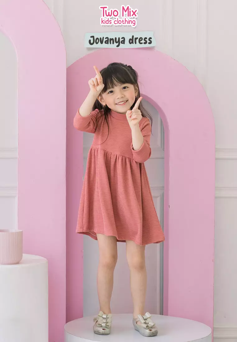 Two Mix - Dress Anak Perempuan Lucu Lengan Panjang - Baju Tunik Atasan Anak Cewek 1- 8 Tahun 4369 Terracotta