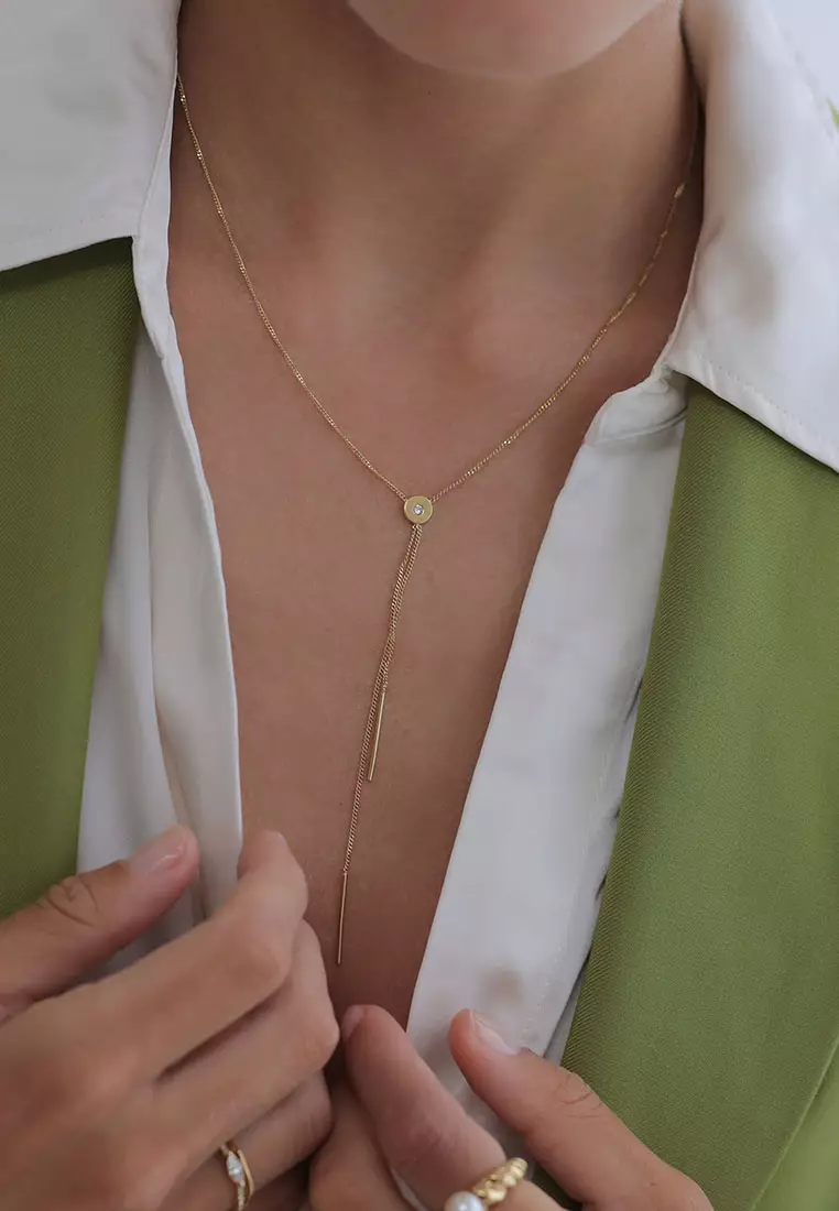 Kalung Perhiasan Perak 925 Wanita Y-Chain Gold Plated Embellished with Crystal by Swarovski®