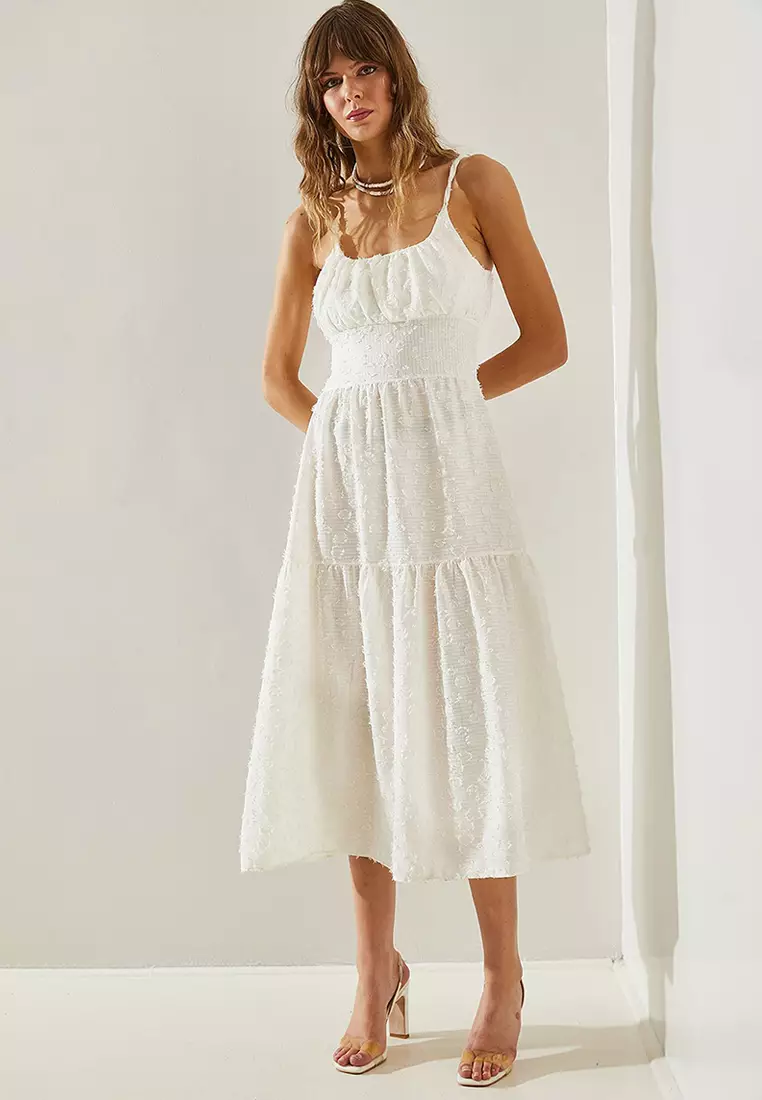 Women's Thin Printed Strap Layered Woven 5616 Dress 60251366