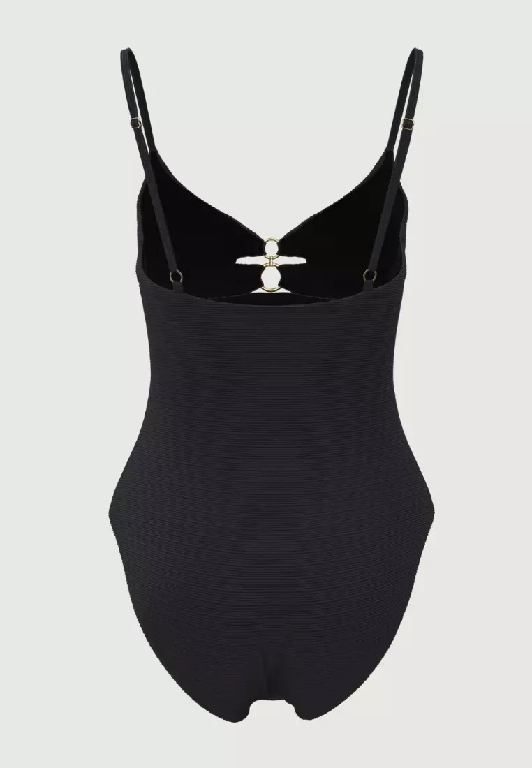 Maja黑色V領鏤空設計連身泳裝