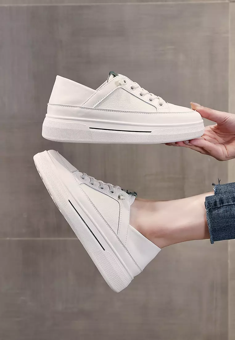 Genuine Leather Flat White Sneakers RX-Y5990