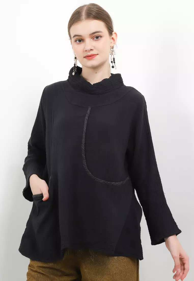 Blouse Loose A-Line 1RightPocket C&S Long/Sleeve