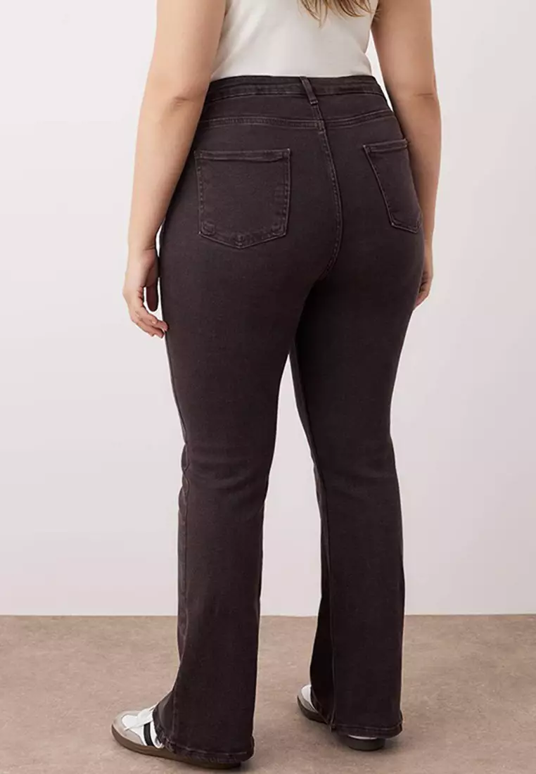 Brown High Waist Comfort Stitch Detailed Flare Fit Jeans