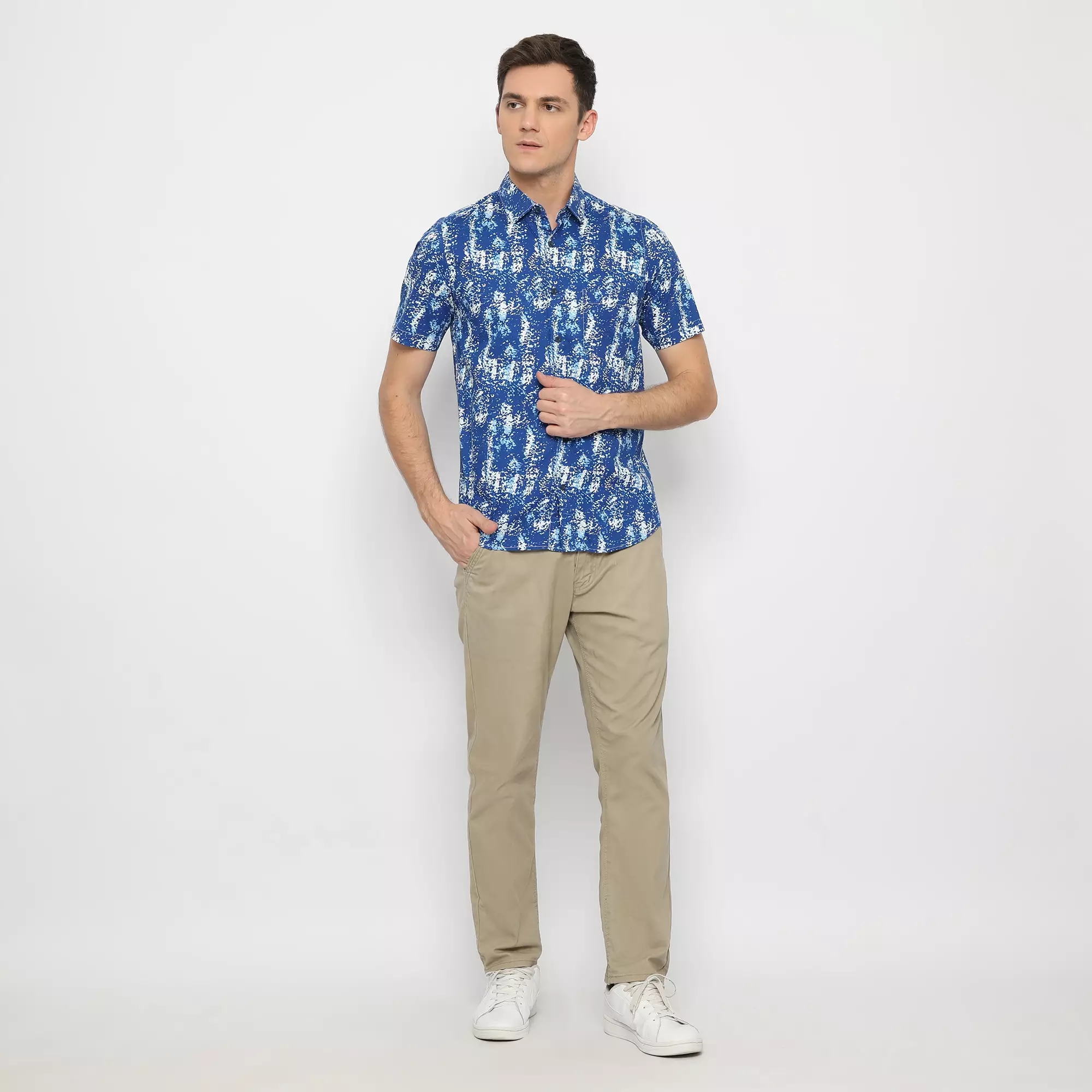 Platini Kemeja Print Pria Lengan Pendek Biru 132147