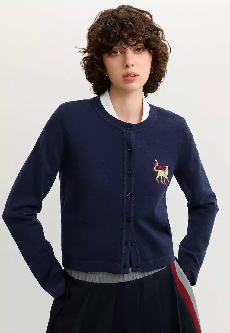 Embroidered Cardigan - Navy