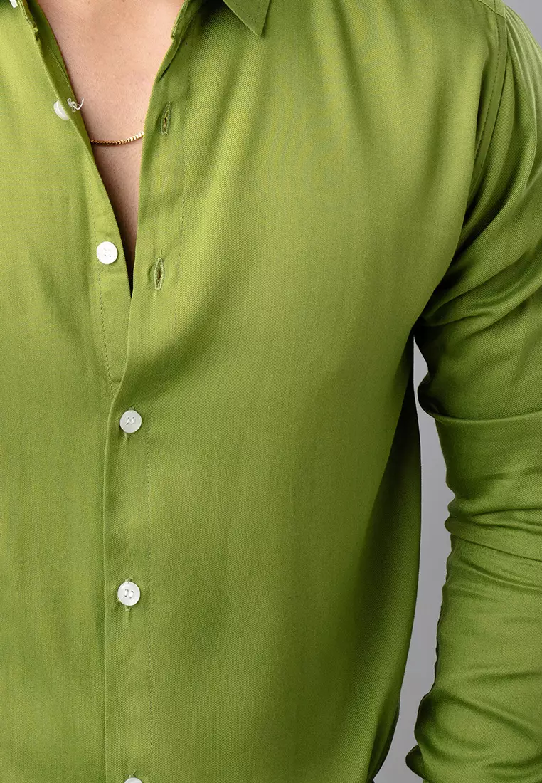 Viscose Olive Green Casual Shirt