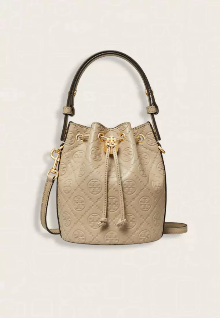 Tory Burch T Monogram Leather Mini Bucket Bag Fresh Clay