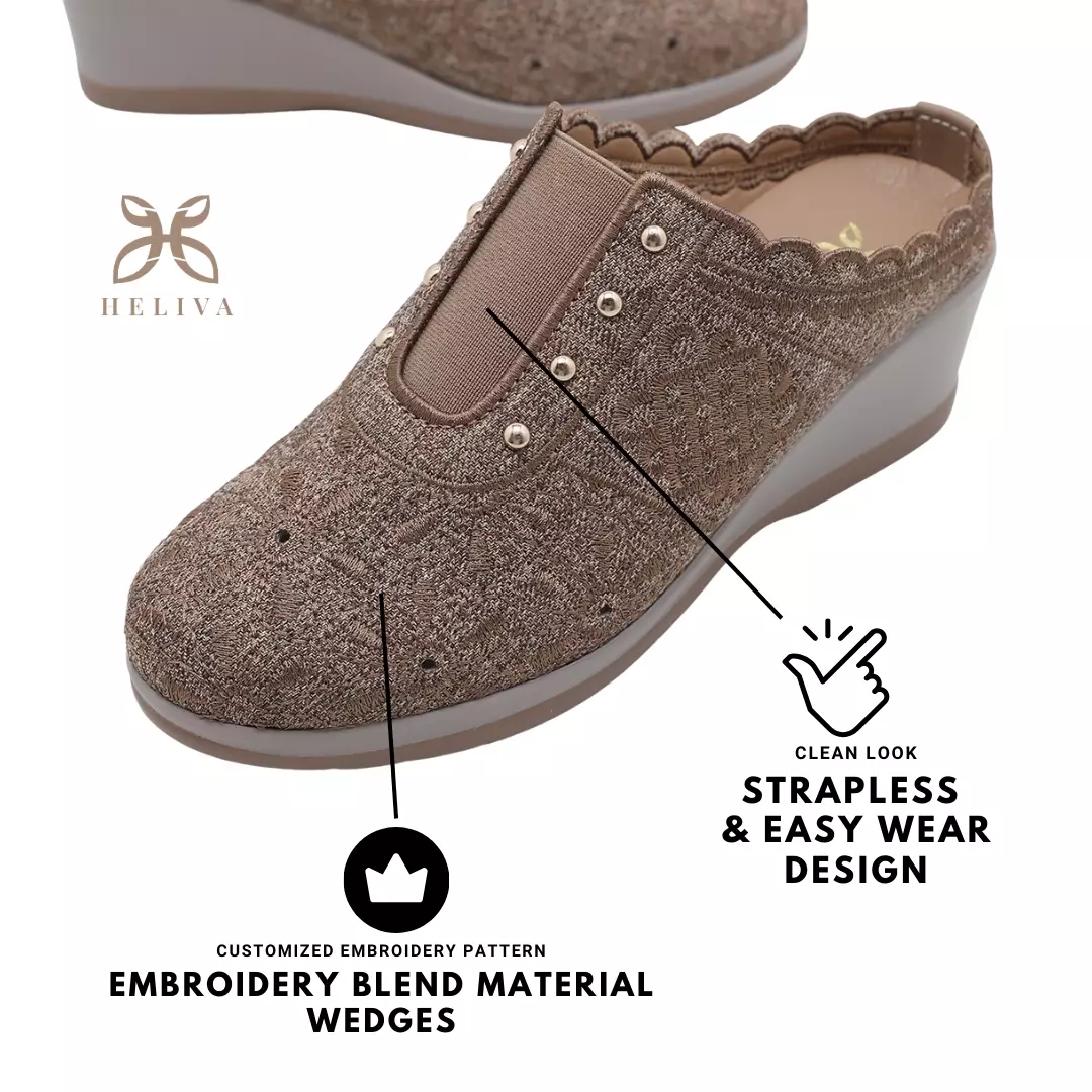 Heliva Jenaya Wedges Shoes Ladies Casual Knitted Flower Pattern