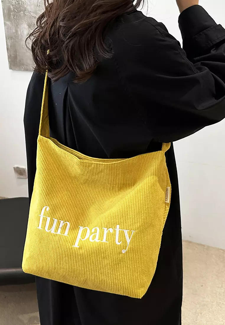 Wakakids Tas Selempang Wanita Pria Unisex Sling Korean Bag Corduroy Fun Party Venrc Kuning