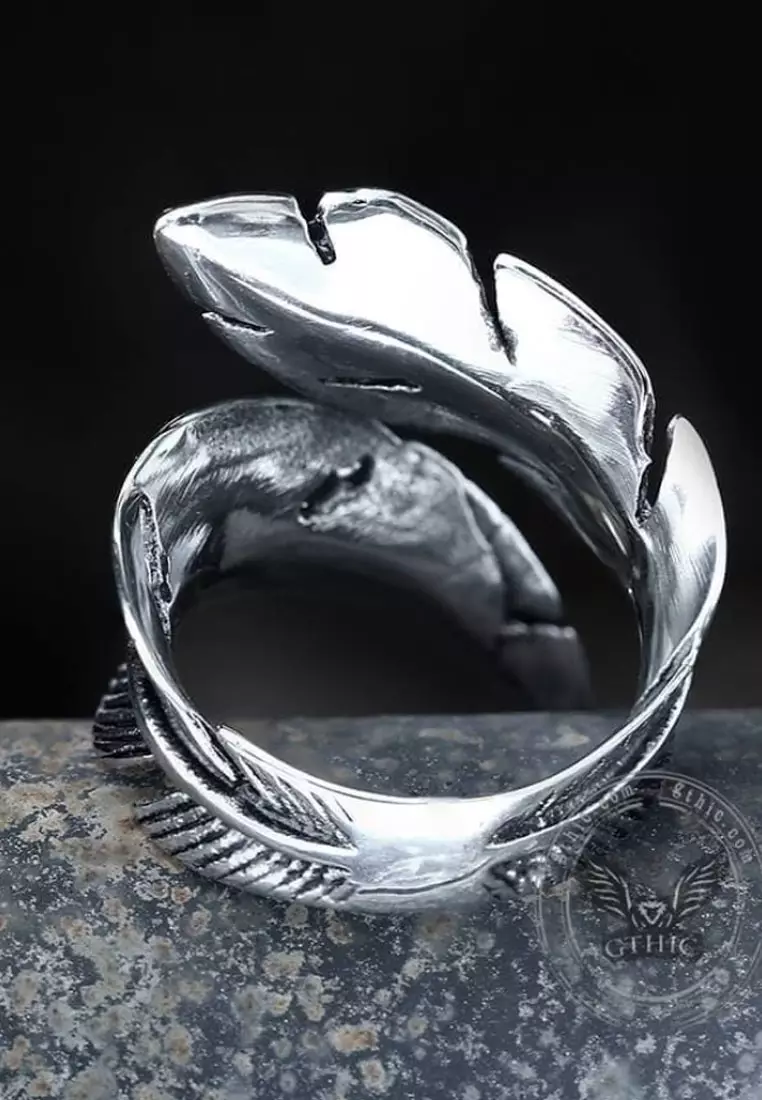 Accessories Pria Leaf Wrap Premium Stainless-Steel Ring  Cincin Pria Silver