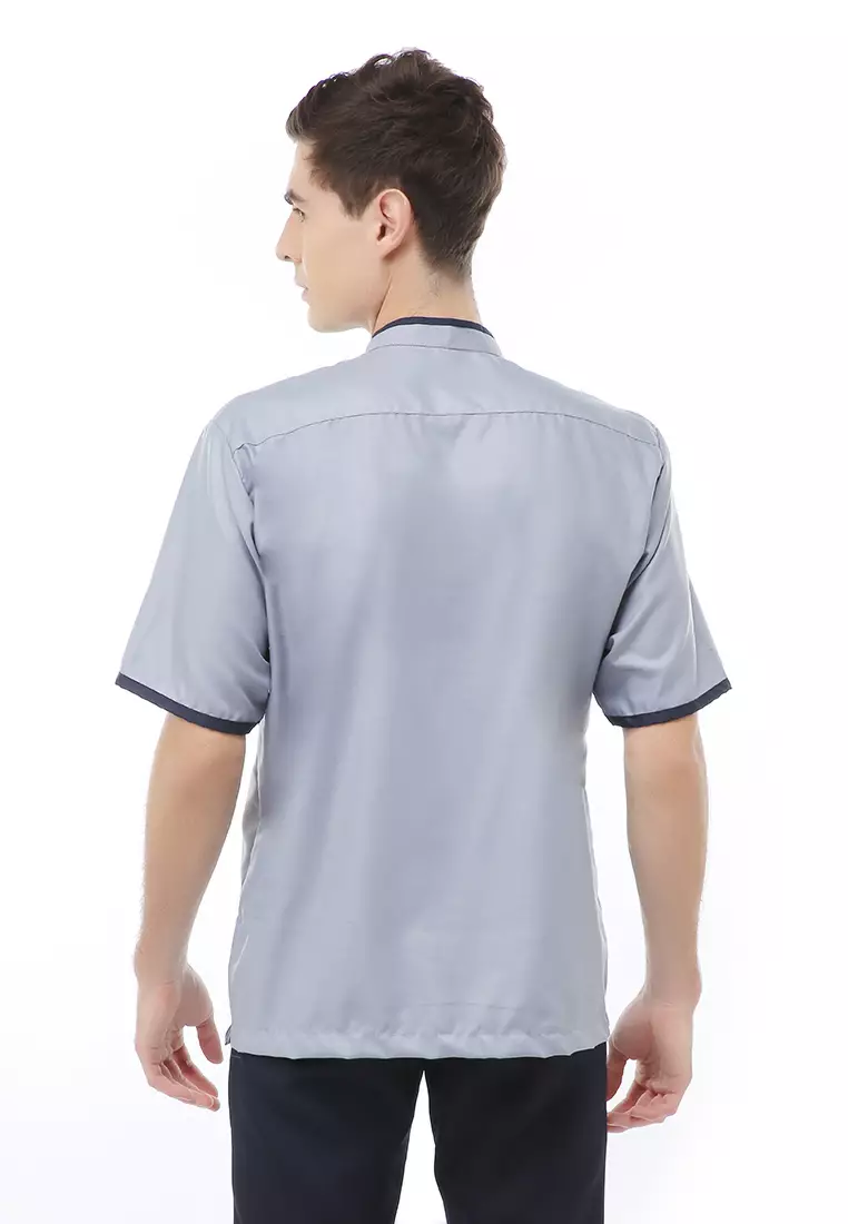 Dwan Atasan Formal Pria Kemeja Koko Polos Lengan Pendek Material Cotton ORIGINAL - Gray