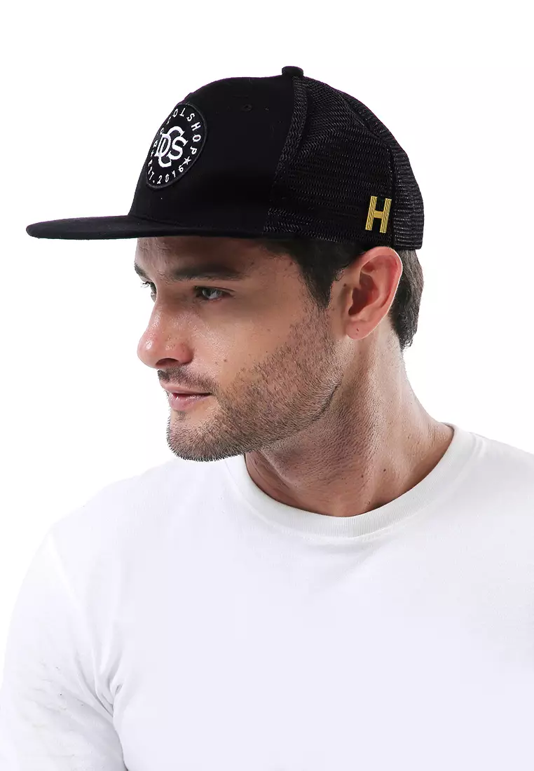 Yuma Topi Snapback Pria Desain Jaring Adjustable Strap Material Raffel ORIGINAL - Black