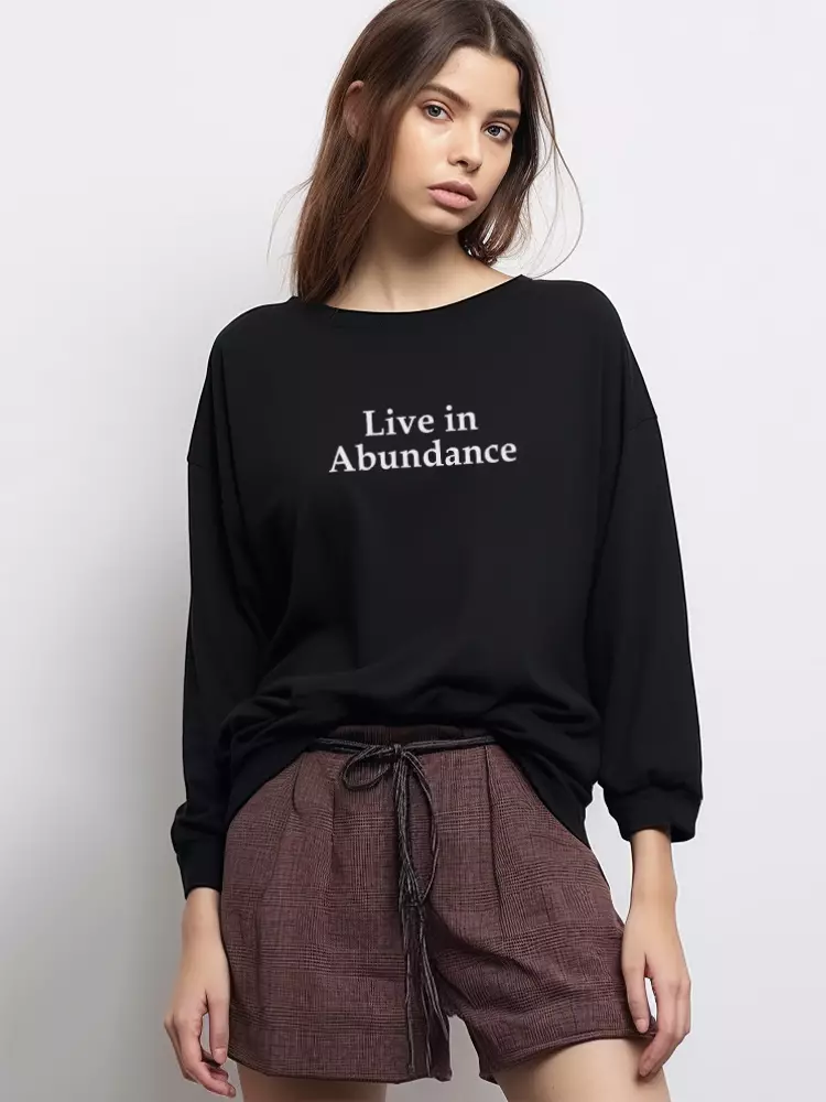 LTF19 kaos lengan panjang wanita kekinian LV live in abundance hitam