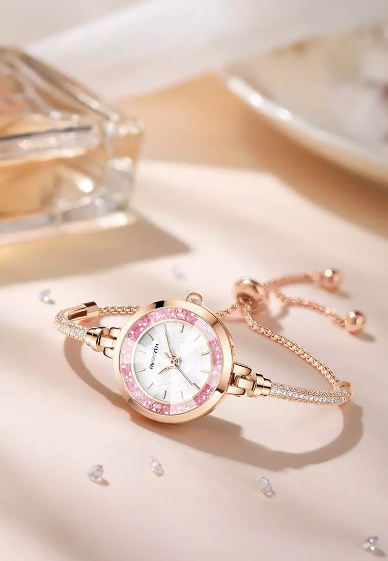 Jam Tangan Wanita Anti Air Gelang Gaya Berlian Tali Merenggang Jam Tangan Cewek Original rose pink