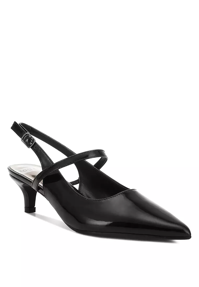 Kitten Heel Slingback Sandals in Black