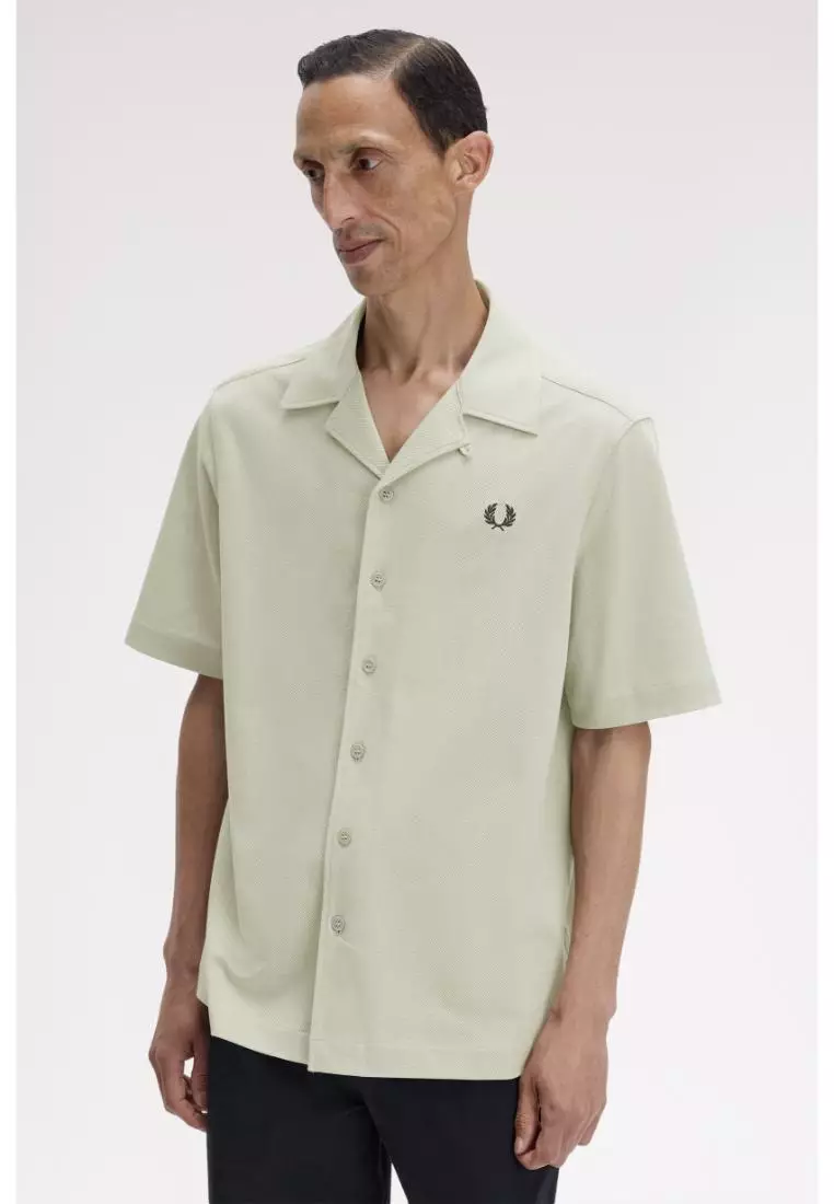 Fred Perry M1745 Compress Mesh Revere Collar Shirt (Seagrass)