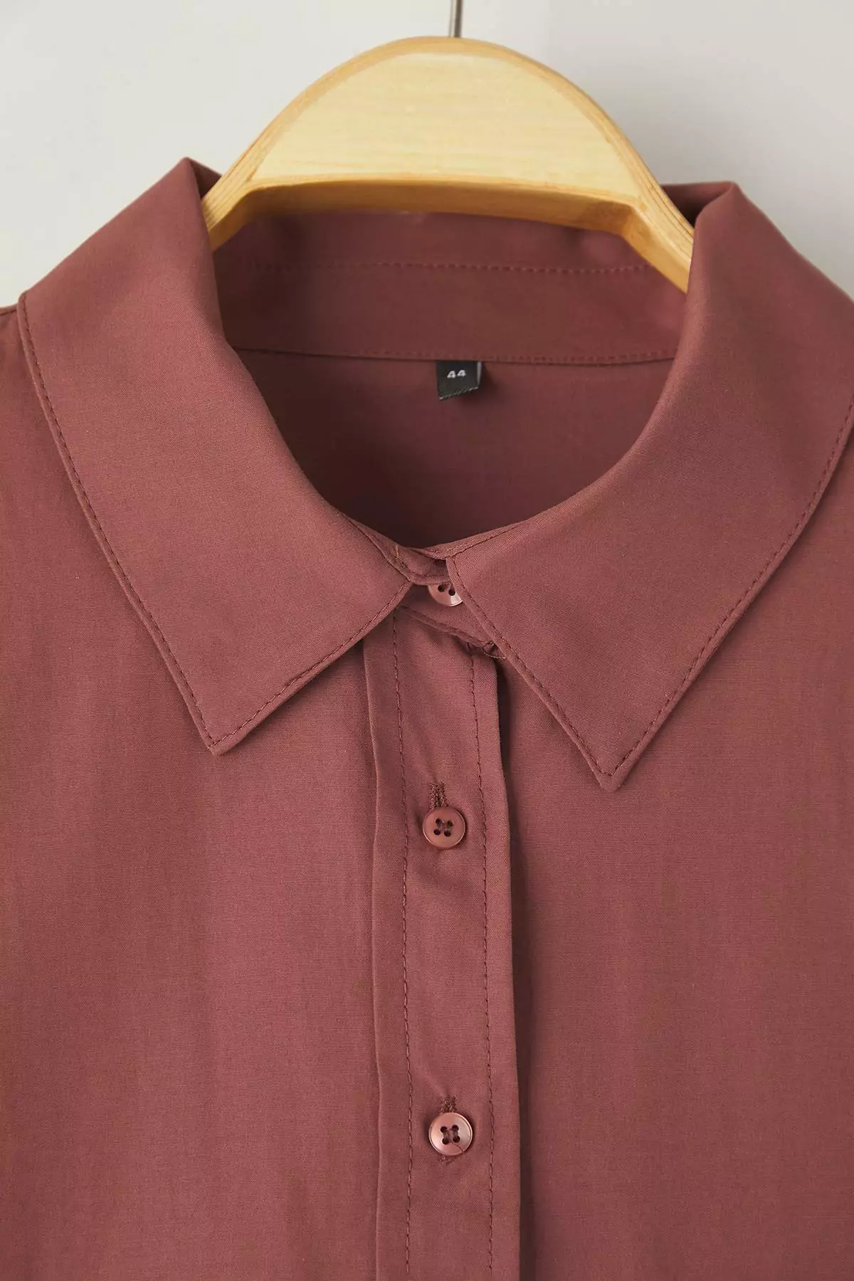 Brown Loose Fit Cotton Long Sleeve Plus Size Woven Shirt