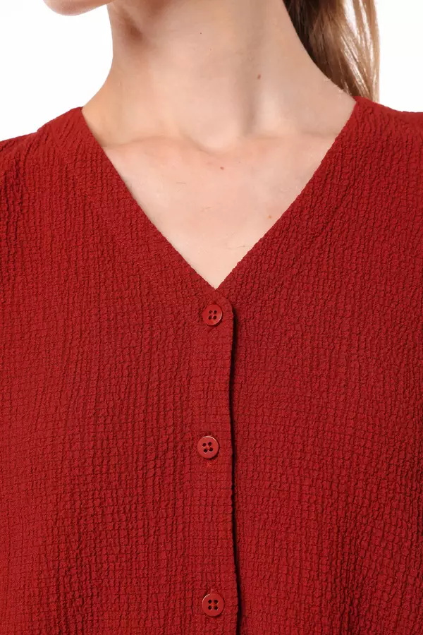 MINIMAL - Tricledot - Blouse V-Neck Lengan Balon - Red Colour Red