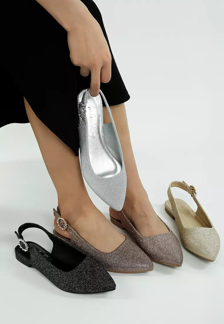 Glitter Slingback Flat Sandals in Bronze