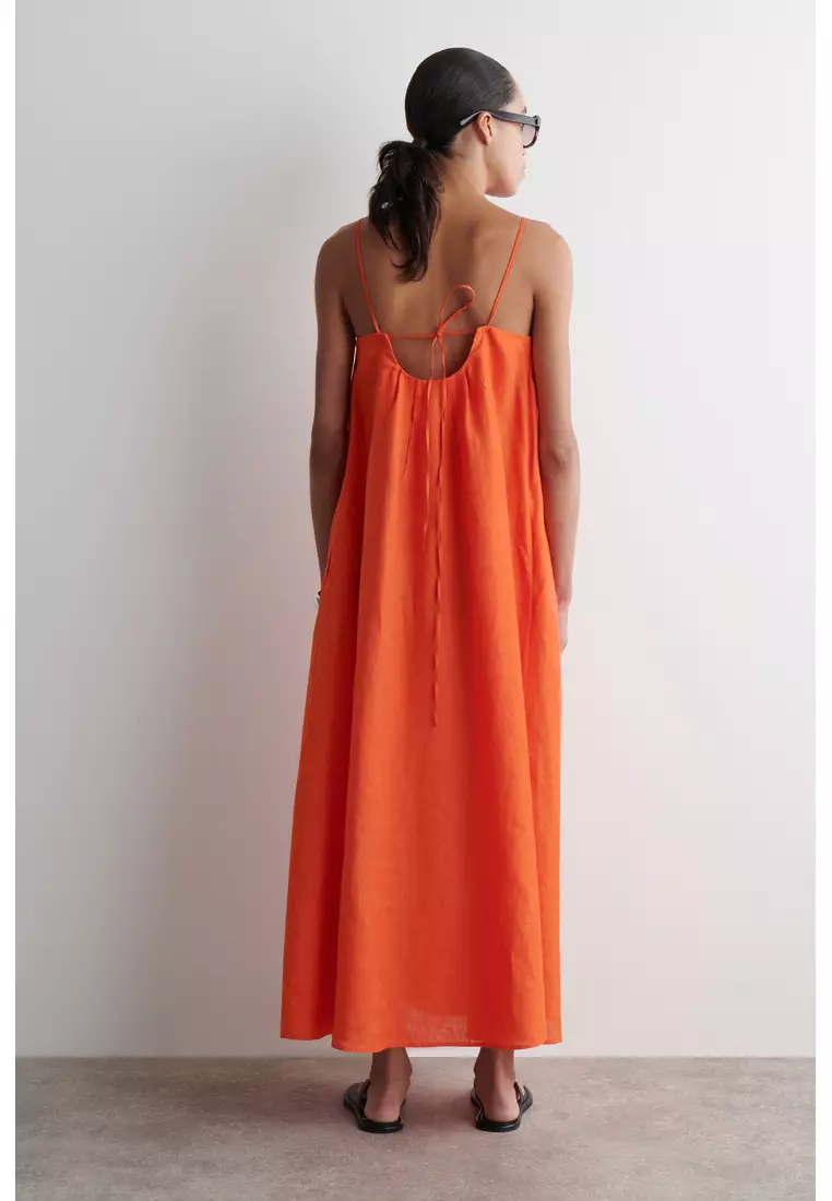 PLEATED LINEN MAXI DRESS