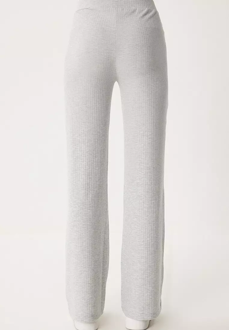 Comfortable Ribbed Knitted Blouse Trousers Set