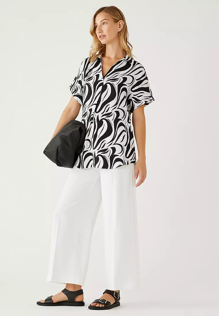 Satin Printed Popover Blouse