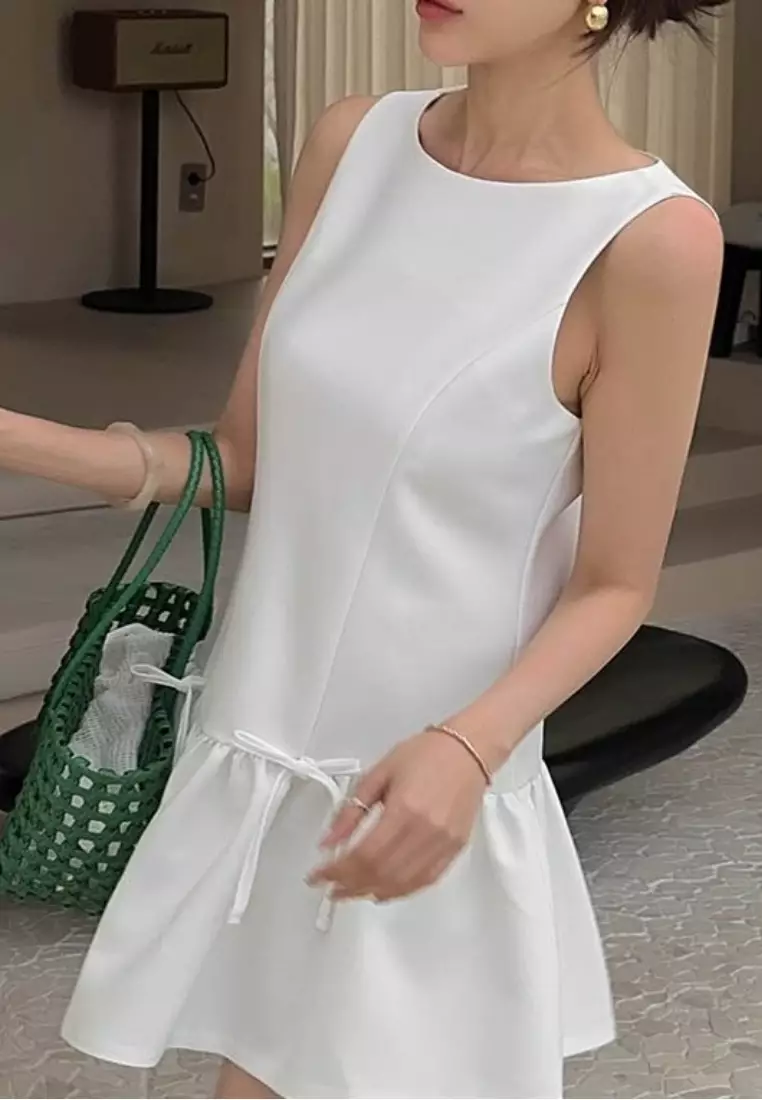 Elegant Bow Tie Vintage Puffy Tank Mini Dress CA26041612W