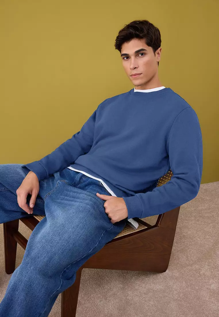 Black-Navy-Grey Melange 3 Pack Regular/Regular Cut Basic Fleece Inside Sweatshirt Tmnaw26Sw00006