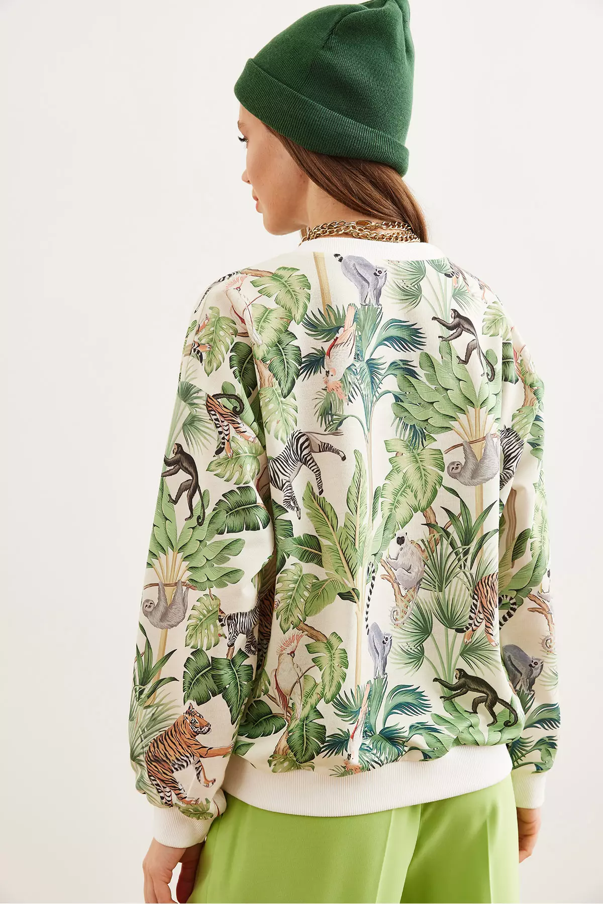 Women's Jungle Ecru Basic Soft Textured Casual Sweatshirt Swt-19000457