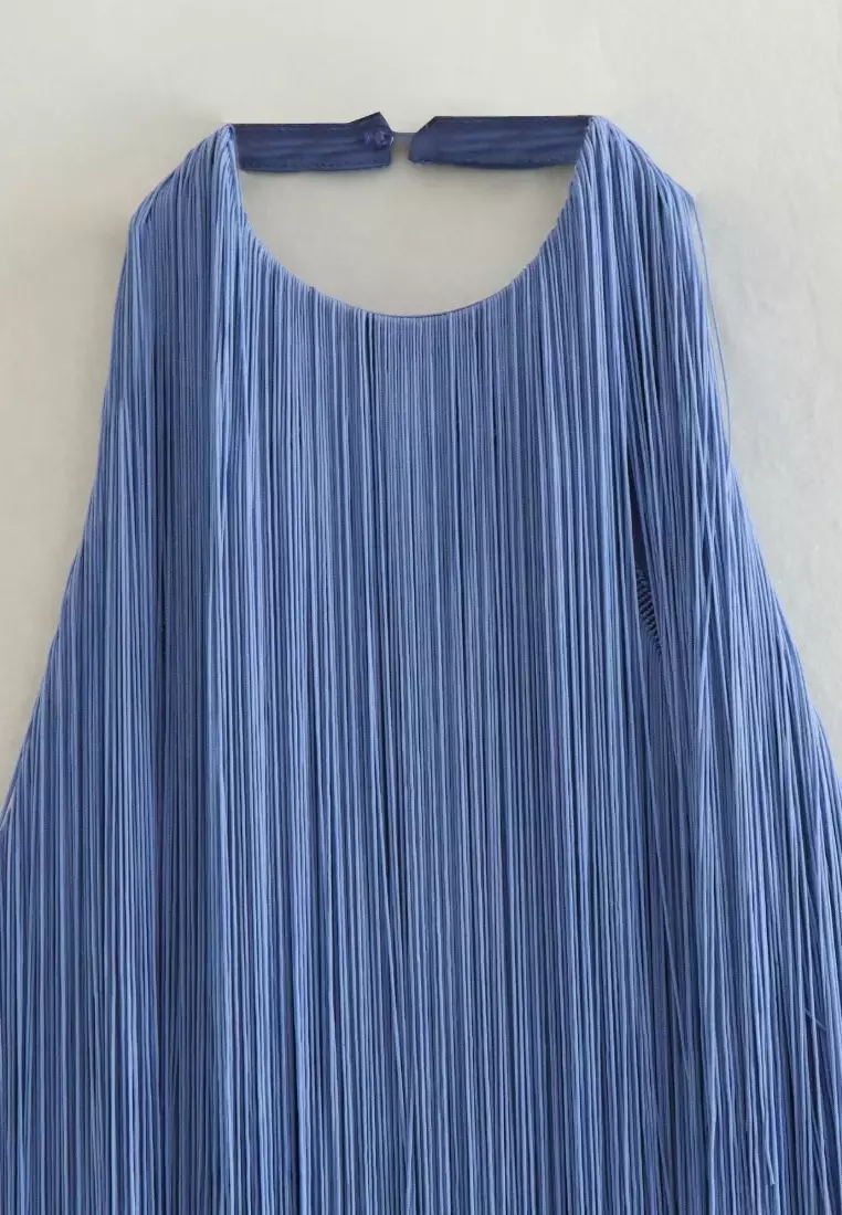 夏季氣質時尚無袖流蘇純色連衣裙CA26022401BL