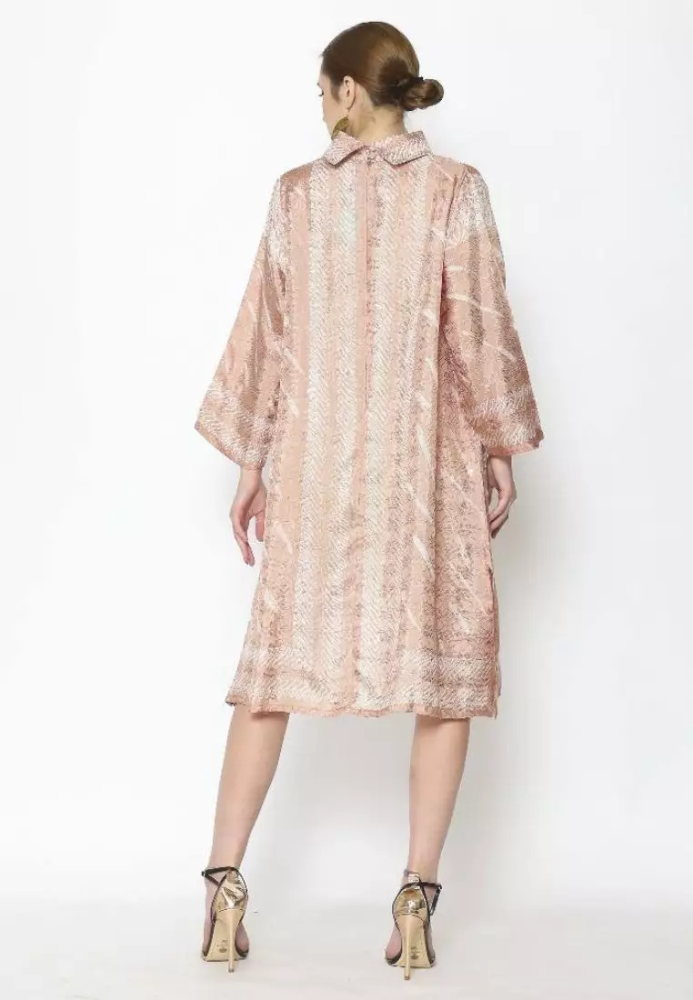 Rinjanie Batik - Tunik Batik Bola Kerah Caramel - Dress Dua Sisi - Batik Sogan Modern Mix - Tunik Batik Modern - Tunik Batik Kekinian - Batik Cap Mix Ciprat - DTBK - CR