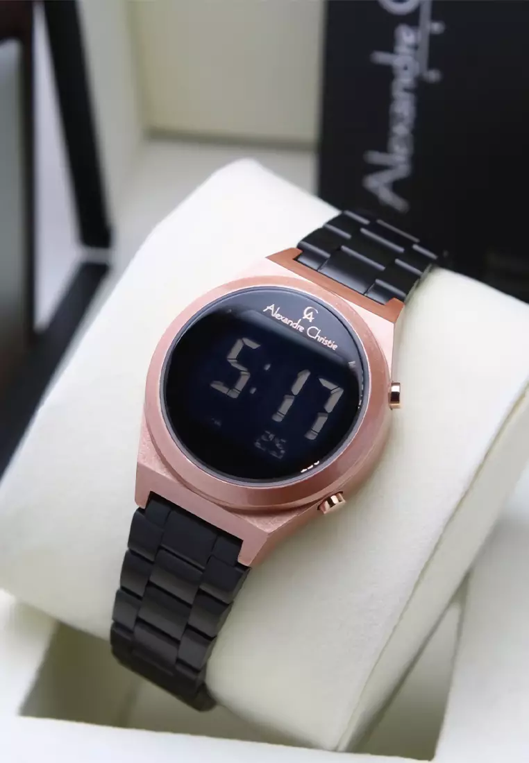 Alexandre Christie - Female Digital Watches - Jam Tangan Digital Wanita - Rosegold - Black Stainless Steel - 9385 LHBBRBA