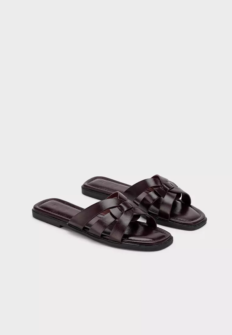 编织带方头平底拖鞋