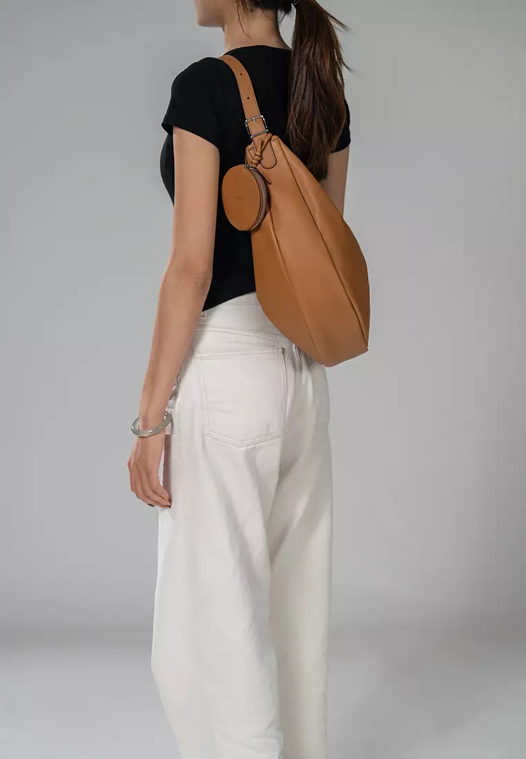 Asymmetric Crescent Hobo Bag - Navy Blue