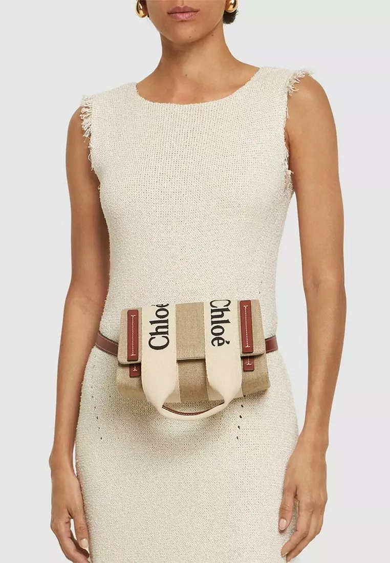 Woody Linen Fanny Packs Belt Bag in White/Brown