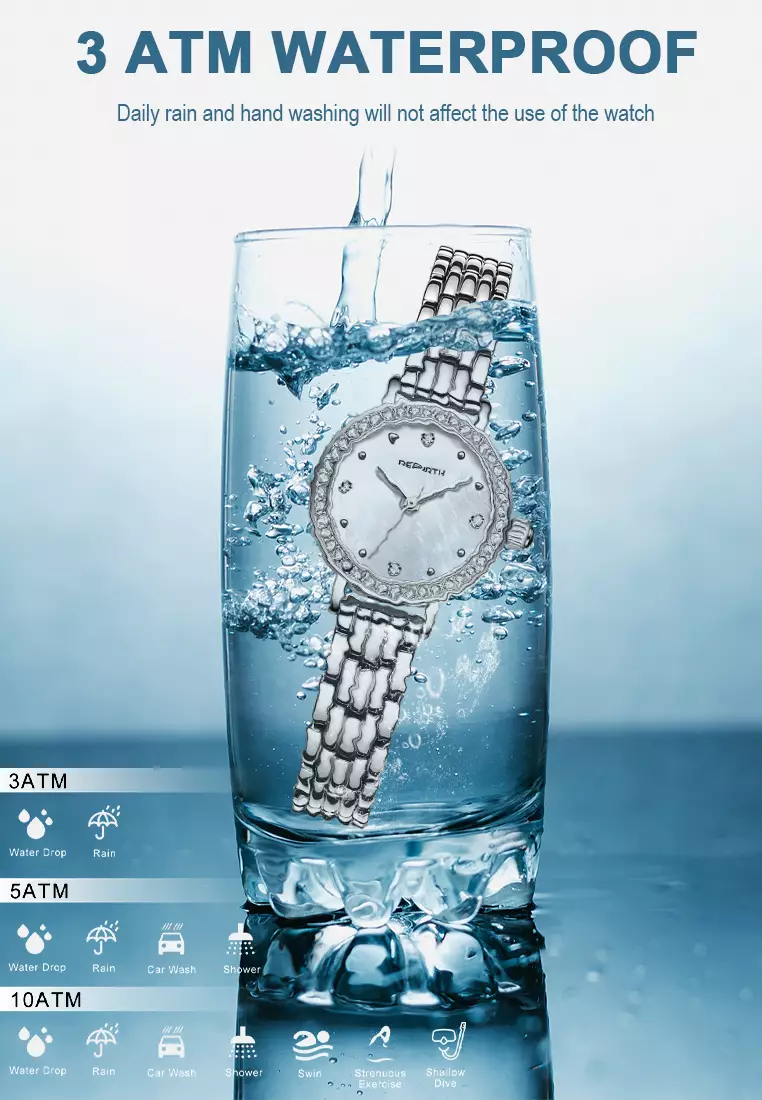 Jam Tangan Wanita Anti Air Anggun Mewah Berlian Jam Kuarsa Jam Tangan Cewek Original silver whtie