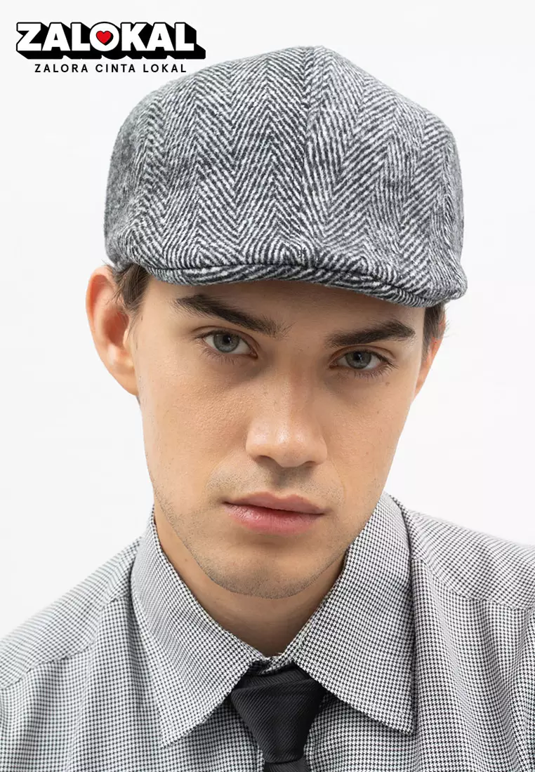 Topi Fedora Hat Painter Line Grey