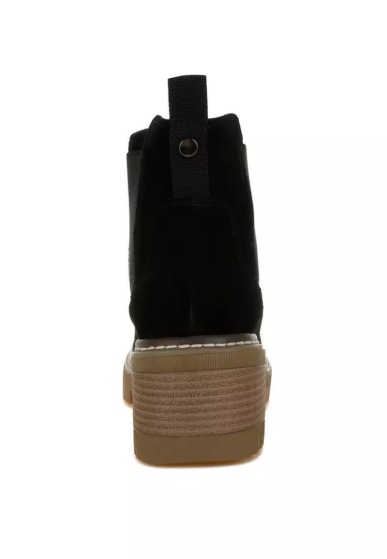 黑色麂皮粗切爾西靴