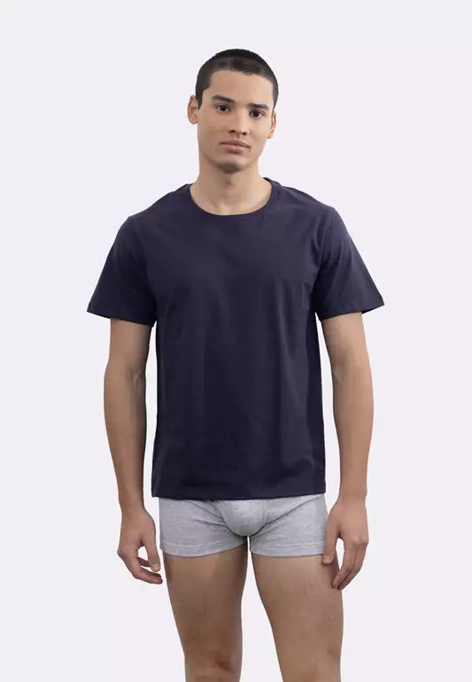 Mens Navy Blue Round Neck T-Shirt