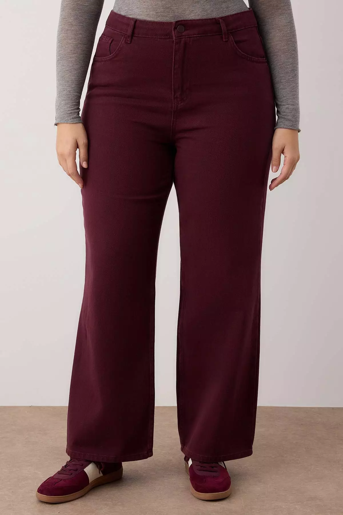 Burgundy High Waist Wide Leg Plus Size Wide Leg Jeans