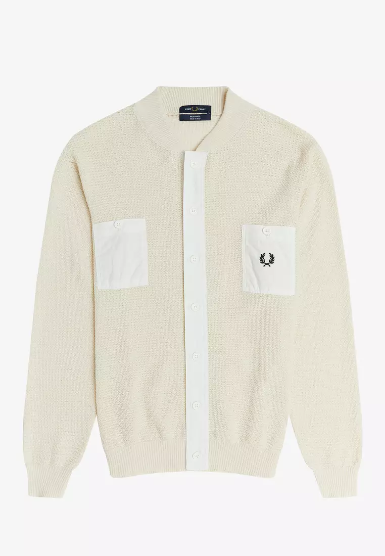 Fred Perry K2819 Woven Pocket Textured Cardigan (Ecru)