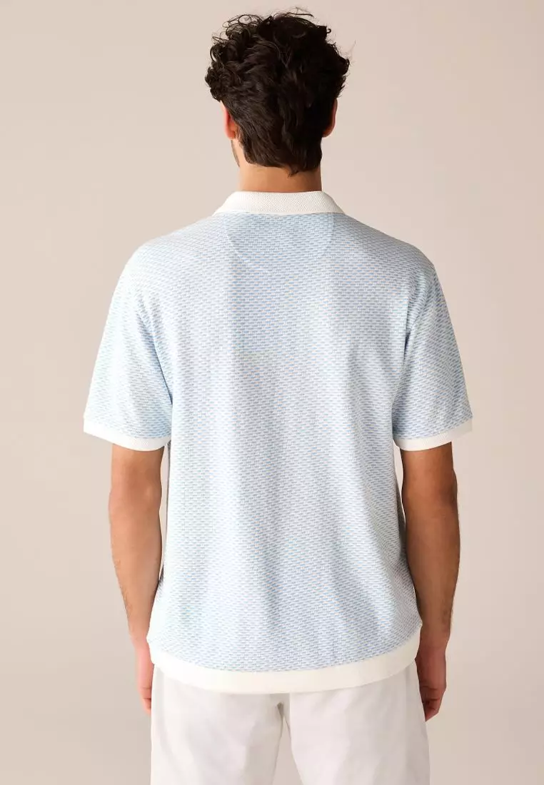Cuban Collar Textured Short Sleeve Polo Shirt