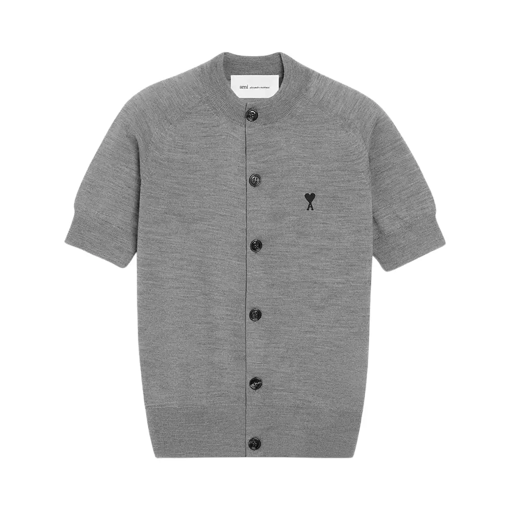 Black Ami De Coeur Wool Short Sleeves Cardigan Heather Grey