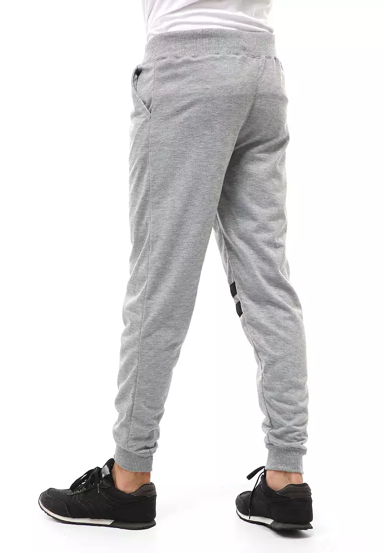 Locko Long Pants Celana Jogger Sport Pria List Double Stripe Material Baby Terry ORIGINAL - Gray