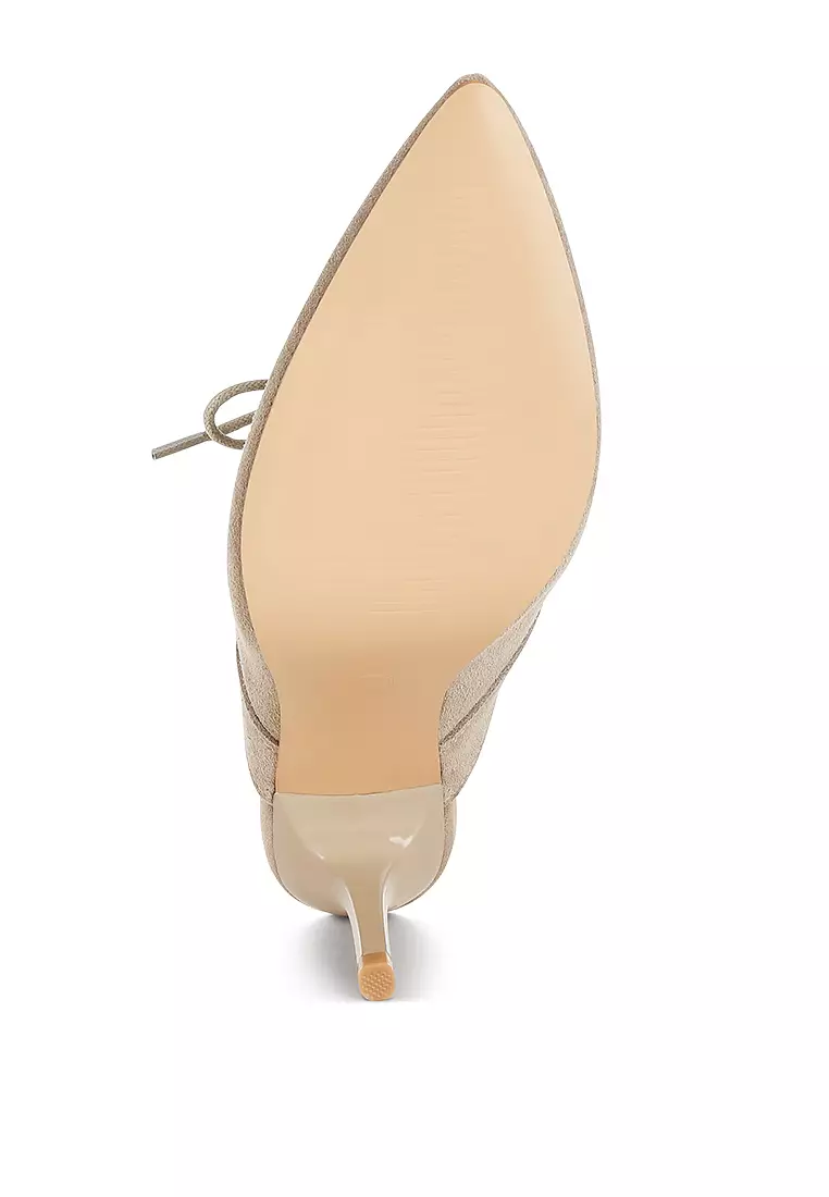 Suede Stiletto Mules In Beige